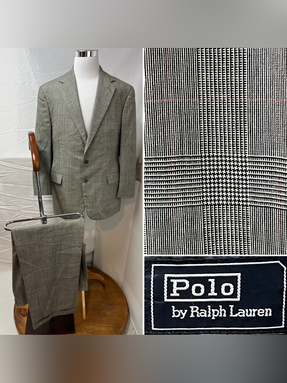 Polo Ralph Lauren Vintage Men's 44R Blazer 38x31 Pants Glen Plaid Suit